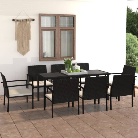 Conjunto de comedor de jardín 9 piezas ratán sintético negro de vidaXL, Conjuntos de jardín - Ref: Foro24-3065710, Precio: 49...