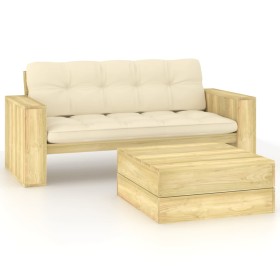 Set muebles de jardín y cojines 2 pzas madera pino impregnada de vidaXL, Conjuntos de jardín - Ref: Foro24-3065779, Precio: 3...