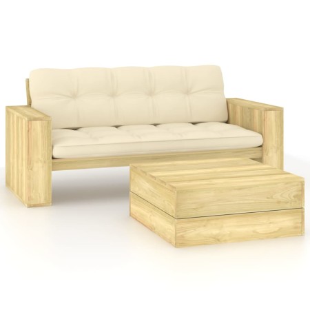 Set muebles de jardín y cojines 2 pzas madera pino impregnada de vidaXL, Conjuntos de jardín - Ref: Foro24-3065779, Precio: 3...