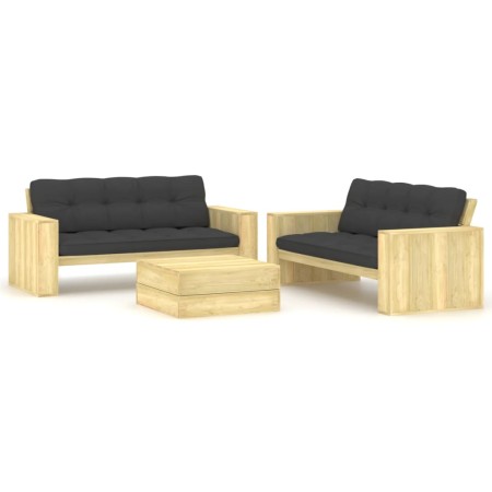 Set de sofás jardín 3 piezas con cojines madera pino impregnada de vidaXL, Conjuntos de jardín - Ref: Foro24-3065783, Precio:...