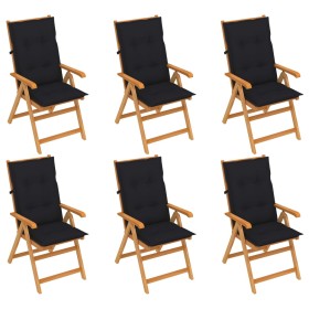 Garden chairs 6 units solid teak wood black cushions by vidaXL, Garden chairs - Ref: Foro24-3065582, Price: 660,99 €, Discoun...