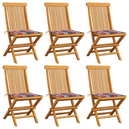 Garden chairs 6 pcs teak wood and red checkered cushions by vidaXL, Garden chairs - Ref: Foro24-3065603, Price: 342,59 €, Dis...