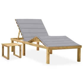 Garden lounger with impregnated pine wood table and cushion by vidaXL, Loungers - Ref: Foro24-3065865, Price: 129,99 €, Disco...