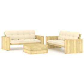 3-piece garden sofa set with impregnated pine wood cushions by vidaXL, Garden sets - Ref: Foro24-3065785, Price: 553,68 €, Di...