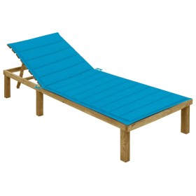 Lounger with blue impregnated pinewood cushion by vidaXL, Loungers - Ref: Foro24-3065823, Price: 115,99 €, Discount: %