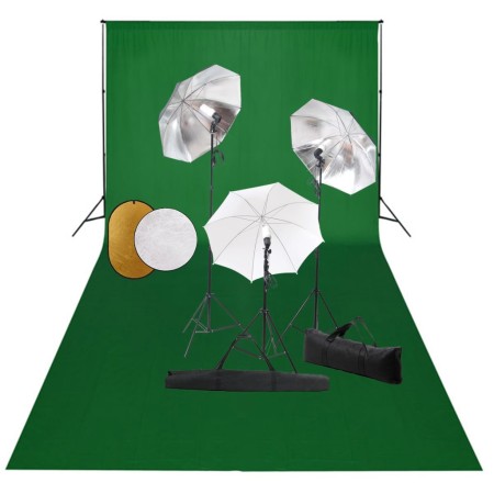 Photography studio kit with lamps, umbrellas, backdrop, and reflector. by vidaXL, Flashes and studio lighting - Ref: Foro24-3...