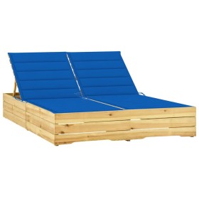 Double lounger and royal blue impregnated pine wood cushions by vidaXL, Loungers - Ref: Foro24-3065979, Price: 320,99 €, Disc...