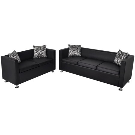 2- und 3-Sitzer-Sofagarnitur aus schwarzem Kunstleder von vidaXL, Sofas - Ref: Foro24-272178, Preis: 549,44 €, Rabatt: %