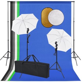 Fotostudio-Set mit Lampen, Schirmen, Hintergrund und Reflektor von vidaXL, Blitze und Studiobeleuchtung - Ref: Foro24-3067103...