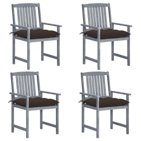 Garden chairs with cushions 4 pcs solid gray acacia wood by vidaXL, Garden chairs - Ref: Foro24-3061268, Price: 260,21 €, Dis...