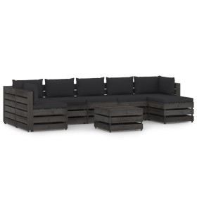 8-piece garden furniture with gray impregnated wood cushions by vidaXL, Garden sets - Ref: Foro24-3068367, Price: 708,46 €, D...