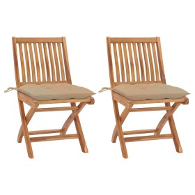 Garden chairs 2 pcs solid teak wood with beige cushions by vidaXL, Garden chairs - Ref: Foro24-3062451, Price: 189,82 €, Disc...