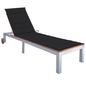 Lounger with cushion solid acacia wood and galvanized steel by vidaXL, Loungers - Ref: Foro24-3061549, Price: 268,99 €, Disco...