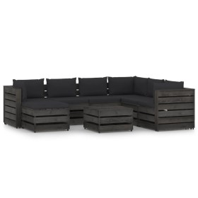 8-piece garden furniture with gray impregnated wood cushions by vidaXL, Garden sets - Ref: Foro24-3068391, Price: 751,99 €, D...