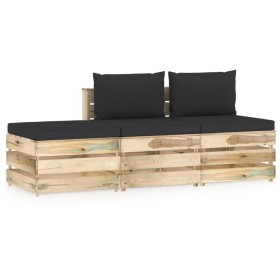 3-piece garden furniture with green impregnated wood cushions by vidaXL, Garden sets - Ref: Foro24-3074574, Price: 222,68 €, ...