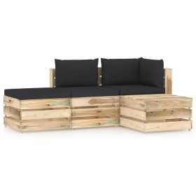 Gartenmöbel 4-teilig mit grün imprägnierten Holzkissen von vidaXL, Gartensets - Ref: Foro24-3074598, Preis: 320,99 €, Rabatt: %