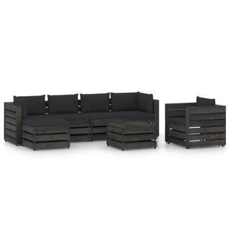 Garden furniture 7 pieces with gray impregnated wood cushions by vidaXL, Garden sets - Ref: Foro24-3068475, Price: 675,70 €, ...