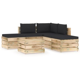 Garden furniture 6 pieces with green impregnated wood cushions by vidaXL, Garden sets - Ref: Foro24-3074658, Price: 550,99 €,...