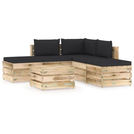 Garden furniture 6 pieces with green impregnated wood cushions by vidaXL, Garden sets - Ref: Foro24-3074658, Price: 550,05 €,...