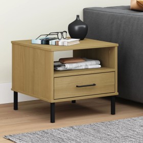 OSLO bedside table metal legs solid pine wood brown by vidaXL, Side tables - Ref: Foro24-351030, Price: 43,99 €, Discount: %