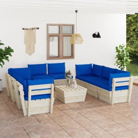 9-piece pallet garden furniture and fir wood cushions by vidaXL, Garden sets - Ref: Foro24-3063658, Price: 736,37 €, Discount: %