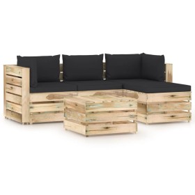 Garden furniture 5 pieces with green impregnated wood cushions by vidaXL, Garden sets - Ref: Foro24-3074634, Price: 544,67 €,...