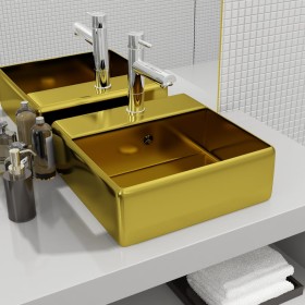 Lavabo con rebosadero 41x41x15 cm cerámica dorado de vidaXL, Lavabos - Ref: Foro24-143478, Precio: 94,99 €, Descuento: %