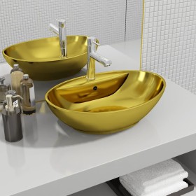 Lavabo con rebosadero 58,5x39x21 cm cerámica dorado de vidaXL, Lavabos - Ref: Foro24-143476, Precio: 120,04 €, Descuento: %