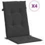 Cojín silla de jardín respaldo alto 4 uds tela negro 120x50x3cm de vidaXL, Cojines para sillas y sofás - Ref: Foro24-47539, P...