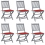 Folding garden chairs 6 pcs solid acacia wood cushions by vidaXL, Garden chairs - Ref: Foro24-3065440, Price: 324,43 €, Disco...