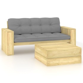 Garden furniture and cushions set 2 pieces impregnated pine wood by vidaXL, Garden sets - Ref: Foro24-3065778, Price: 354,24 ...