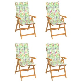 Garden chairs 4 units teak wood with leaf pattern cushions by vidaXL, Garden chairs - Ref: Foro24-3065542, Price: 416,99 €, D...