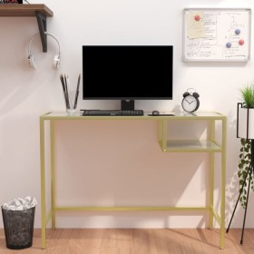 Escritorio para ordenador blanco y dorado vidrio 100x36x74 cm de vidaXL, Escritorios - Ref: Foro24-331628, Precio: 80,10 €, D...