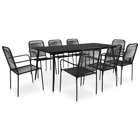 Set de comedor de jardín 9 pzas cuerda de algodón y acero negro de vidaXL, Conjuntos de jardín - Ref: Foro24-3058280, Precio:...