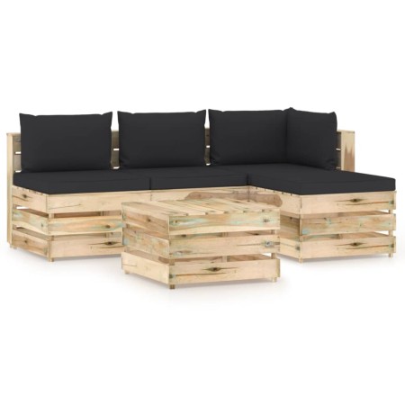 Garden furniture 5 pieces with green impregnated wood cushions by vidaXL, Garden sets - Ref: Foro24-3074622, Price: 396,93 €,...