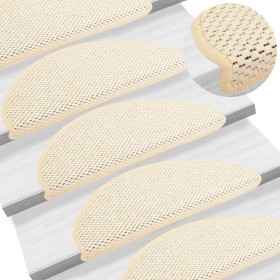 Alfombrilla autoadhesiva escalera sisal 15 uds crema 65x21x4 cm de vidaXL, Alfombrillas para escalones - Ref: Foro24-326881, ...