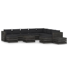 Garden furniture 12 pieces with gray impregnated wood cushions by vidaXL, Garden sets - Ref: Foro24-3068439, Price: 1,00 €, D...