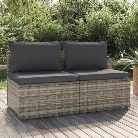 2-Sitzer-Gartensofa mit grauen synthetischen Rattankissen von vidaXL, Outdoor-Sofas - Ref: Foro24-318671, Preis: 172,99 €, Ra...