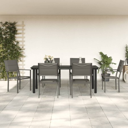 Juego de comedor para jardín 7 piezas acero y textilene negro de vidaXL, Conjuntos de jardín - Ref: Foro24-3200748, Precio: 4...