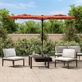 Double parasol with terracotta LED lights 316x240 cm by vidaXL, Umbrellas - Ref: Foro24-362974, Price: 114,99 €, Discount: %