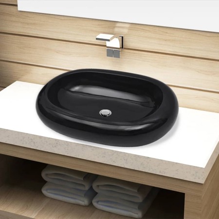 Oval Black Ceramic Washbasin by vidaXL, Sinks - Ref: Foro24-141920, Price: 72,26 €, Discount: %