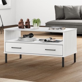 Couchtisch OSLO mit Metallbeinen aus massivem Holz weiß 85x50x45cm von vidaXL, Couchtisch - Ref: Foro24-351035, Preis: 63,28 ...