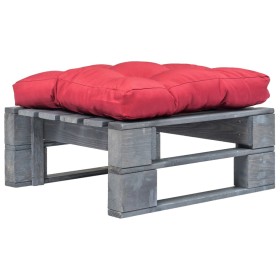 Pallet ottoman for garden gray wood and red cushion by vidaXL, Outdoor ottomans - Ref: Foro24-275283, Price: 57,99 €, Discoun...