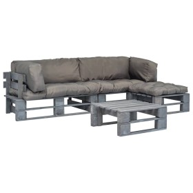 Gartenpalettensofas 4 Stück aus Holz mit grauen Kissen von vidaXL, Gartensets - Ref: Foro24-275312, Preis: 342,99 €, Rabatt: %