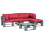 Pallet sofas for garden, 4 pieces, made of wood with red cushions. by vidaXL, Garden sets - Ref: Foro24-275313, Price: 327,12...