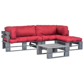 Pallet sofas for garden, 4 pieces, made of wood with red cushions. by vidaXL, Garden sets - Ref: Foro24-275313, Price: 296,99...