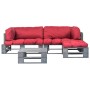 Pallet sofas for garden, 4 pieces, made of wood with red cushions. by vidaXL, Garden sets - Ref: Foro24-275313, Price: 327,12...