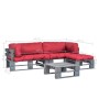 Pallet sofas for garden, 4 pieces, made of wood with red cushions. by vidaXL, Garden sets - Ref: Foro24-275313, Price: 327,12...