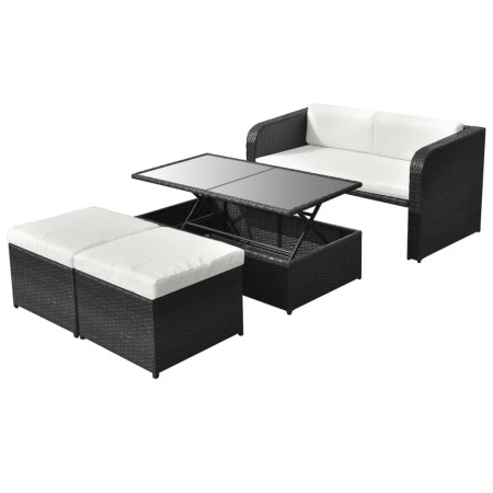 Set de muebles de jardín 4 pzas y cojines ratán sintético negro de vidaXL, Conjuntos de jardín - Ref: Foro24-42481, Precio: 4...