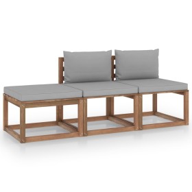 3-piece pallet garden set with impregnated pine wood cushions by vidaXL, Garden sets - Ref: Foro24-3067297, Price: 182,99 €, ...